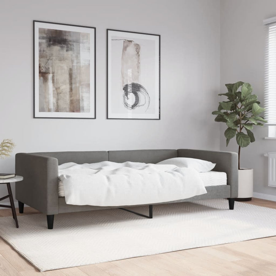 Slaapbank met matras 100x200 cm stof donkergrijs 100 x 200 cm Donkergrijs met matras