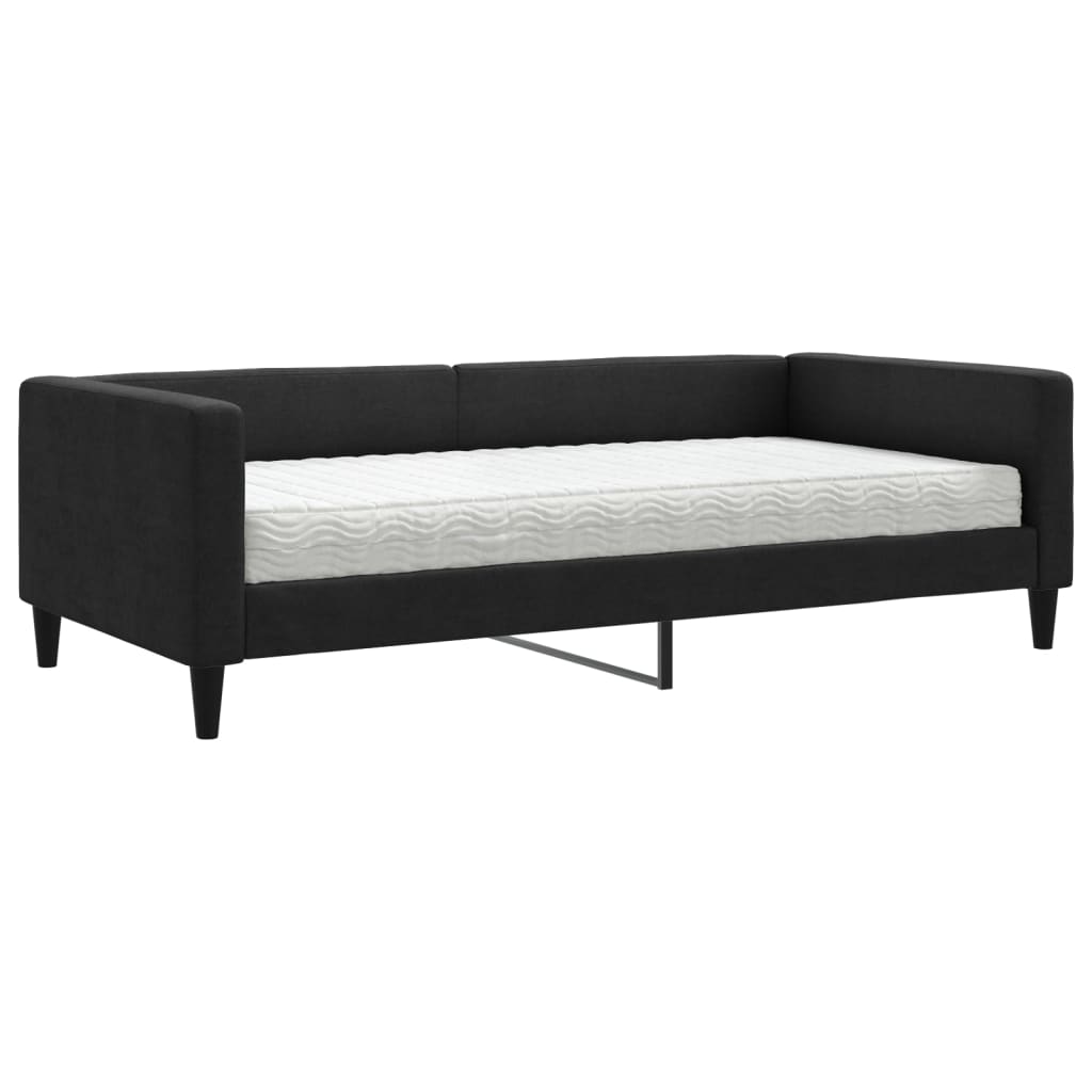 Slaapbank met matras 100x200 cm stof zwart 100 x 200 cm Zwart met matras