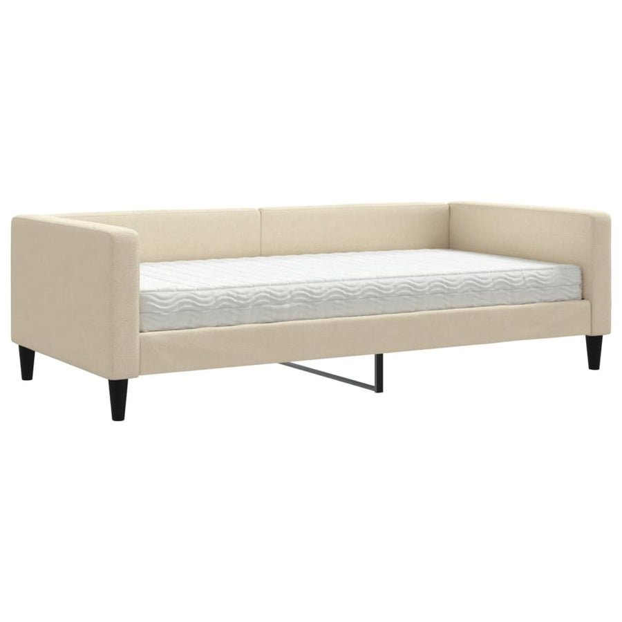 Slaapbank met matras 100x200 cm stof crèmekleurig 100 x 200 cm Crème met matras