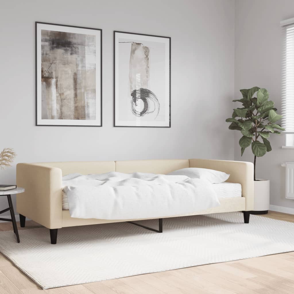 Slaapbank met matras 100x200 cm stof crèmekleurig 100 x 200 cm Crème met matras