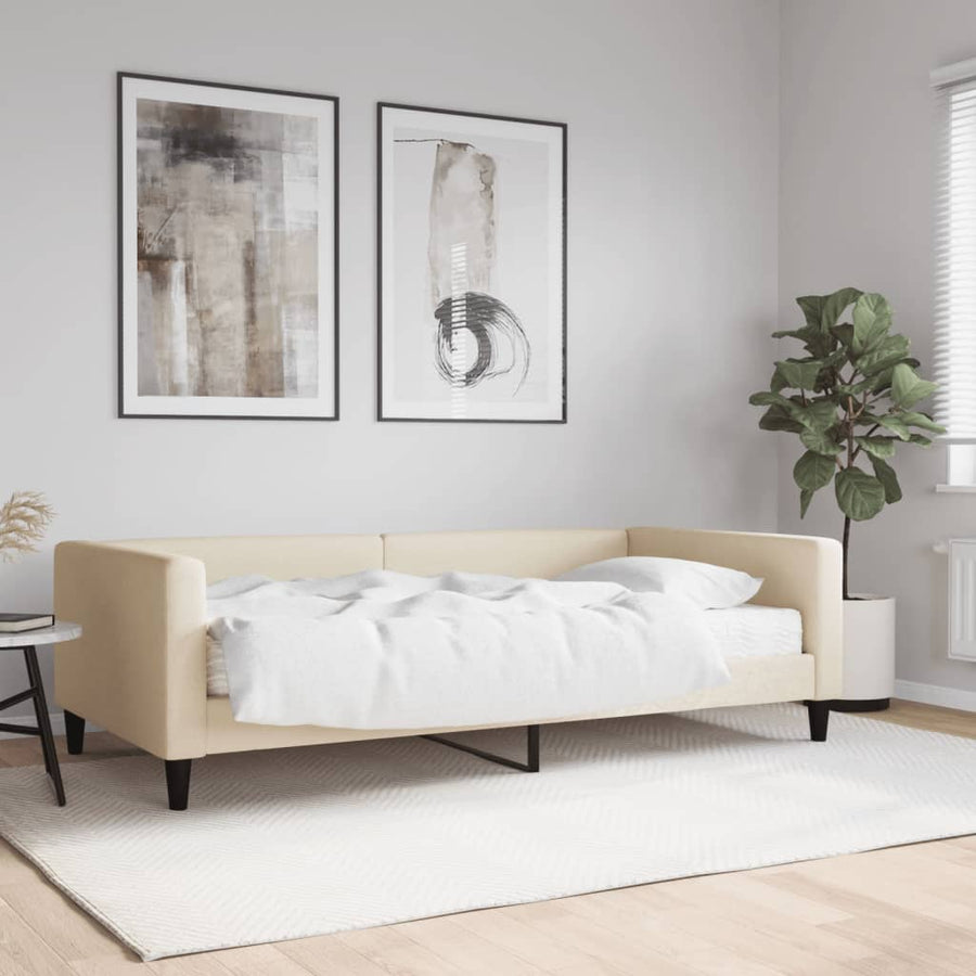 Slaapbank met matras 100x200 cm stof crèmekleurig 100 x 200 cm Crème met matras