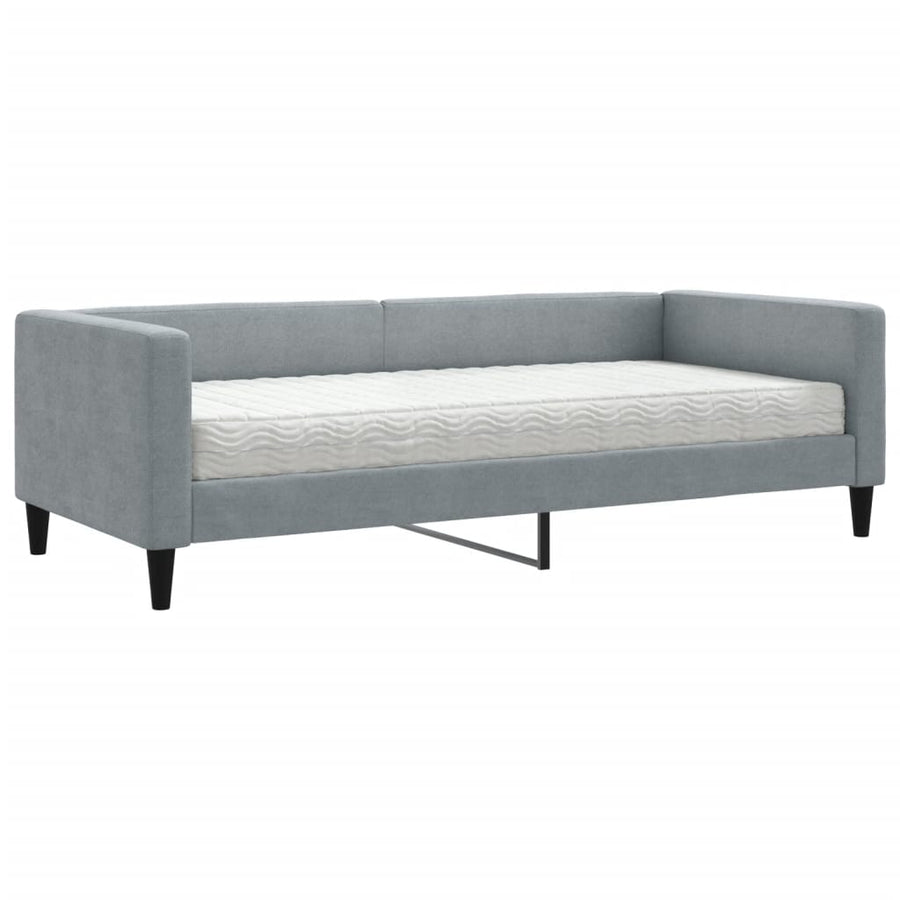 Slaapbank Met Matras 90X190 Cm Stof Lichtgrijs Lichtgrijs 90 x 190 cm