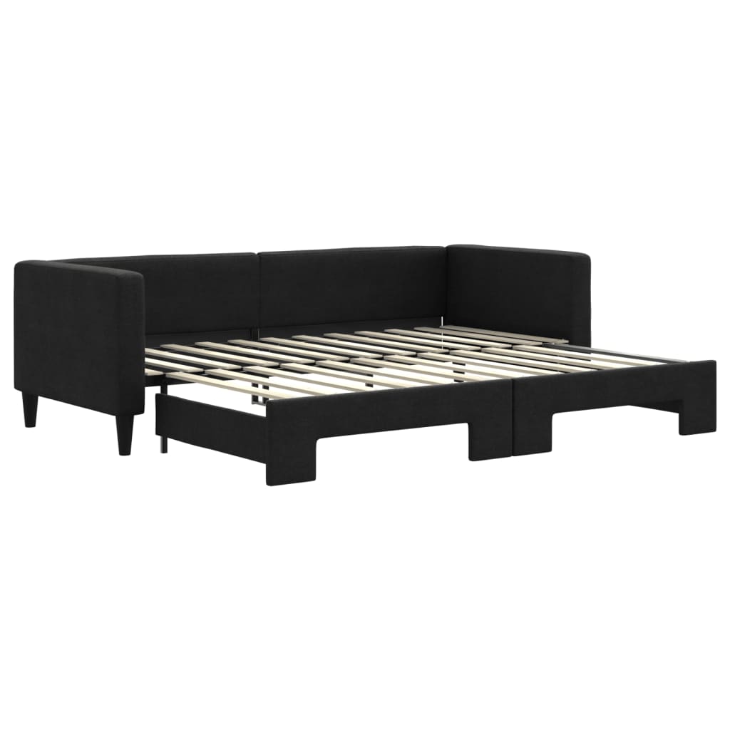 Slaapbank Stof 80 x 200 cm Zwart met onderschuifbed
