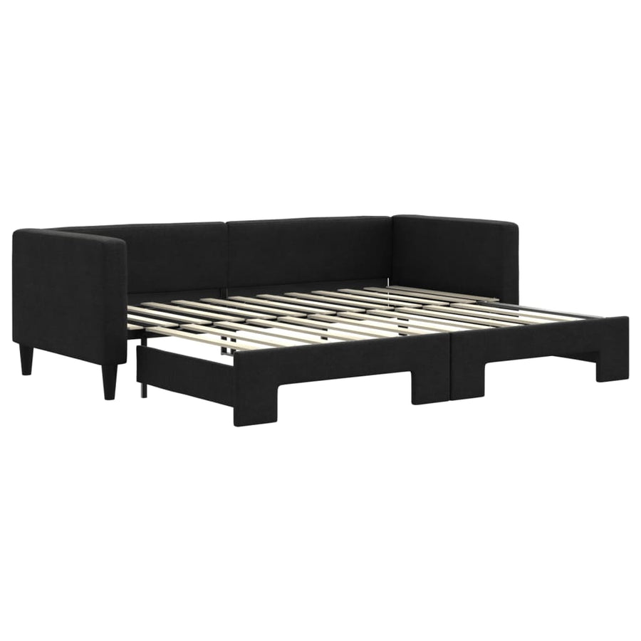 Slaapbank Stof 80 x 200 cm Zwart met onderschuifbed