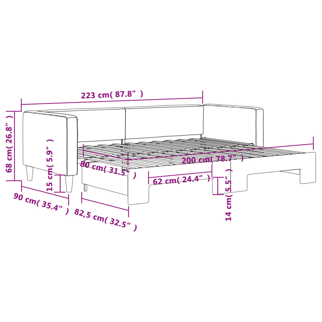 Slaapbank Stof 80 x 200 cm Zwart met onderschuifbed