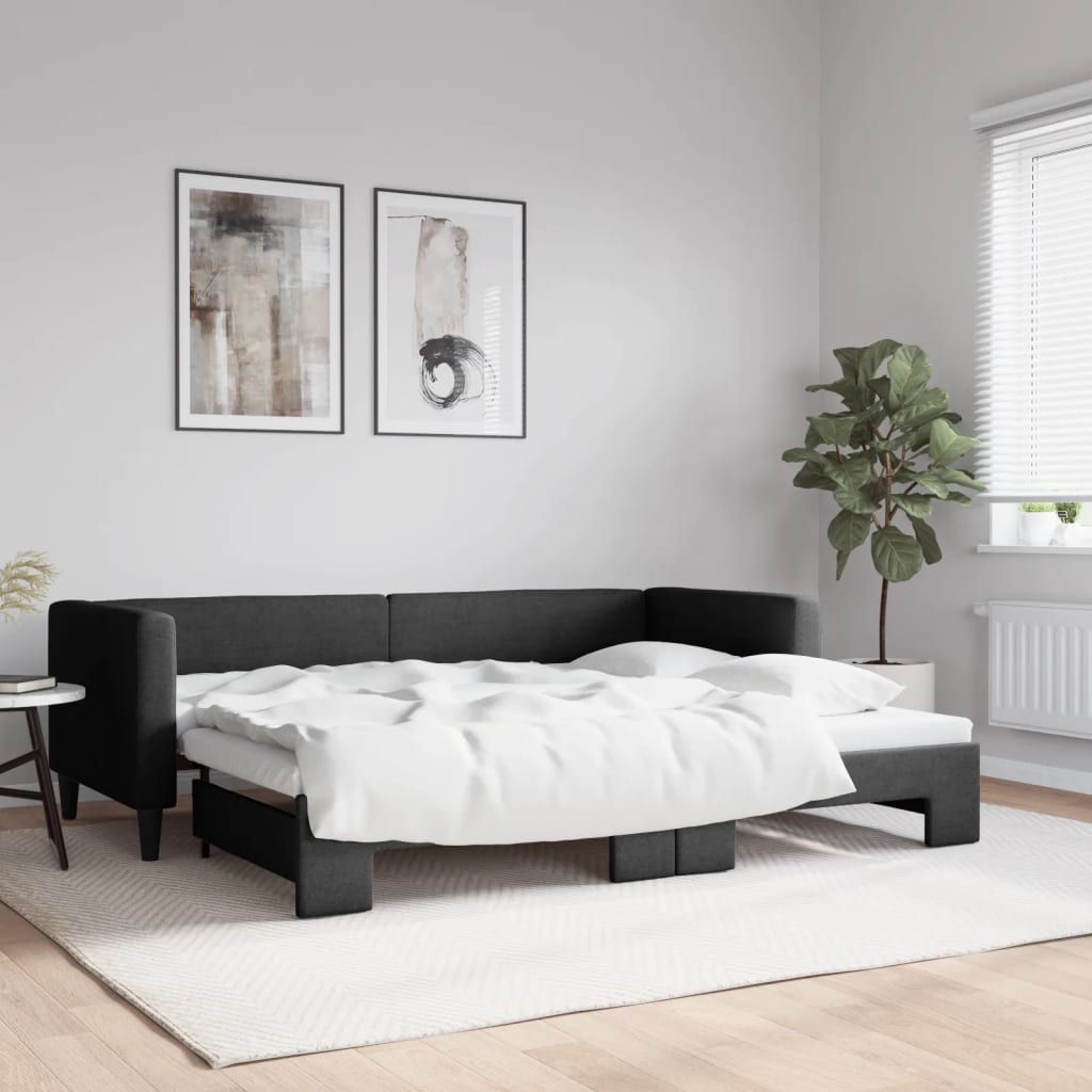 Slaapbank Stof 80 x 200 cm Zwart met onderschuifbed