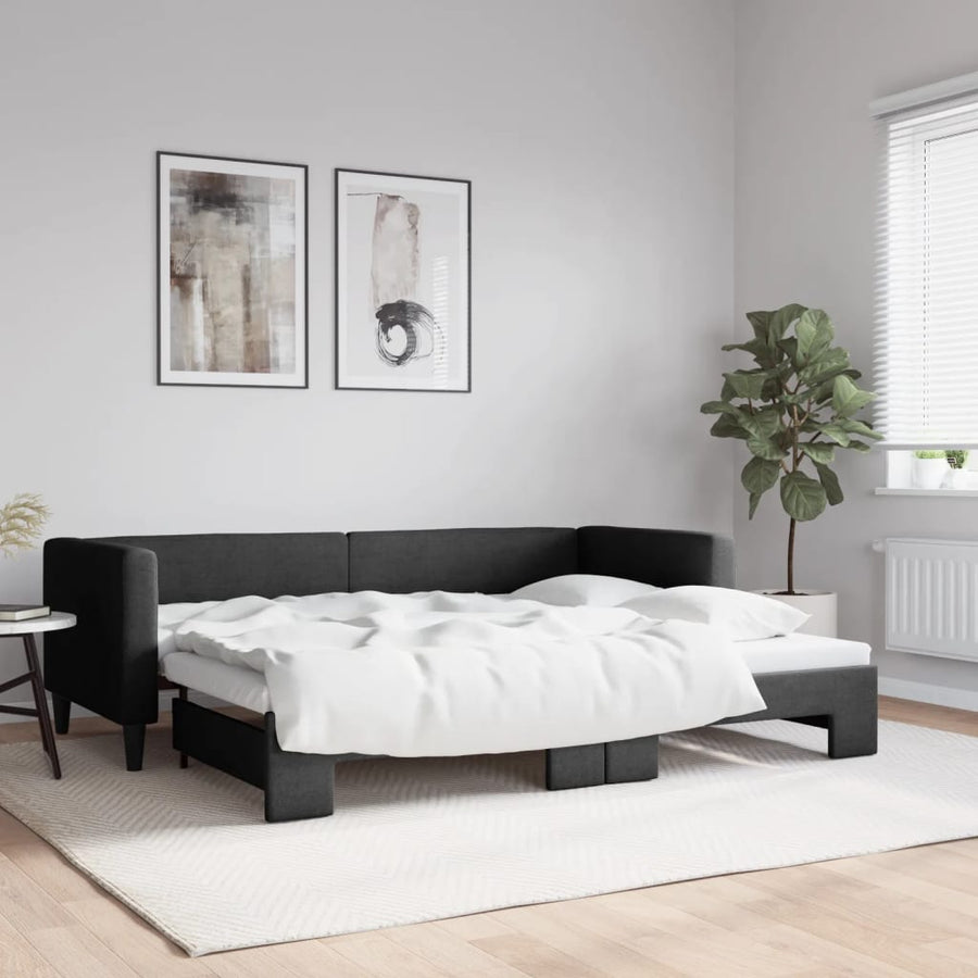 Slaapbank Stof 80 x 200 cm Zwart met onderschuifbed