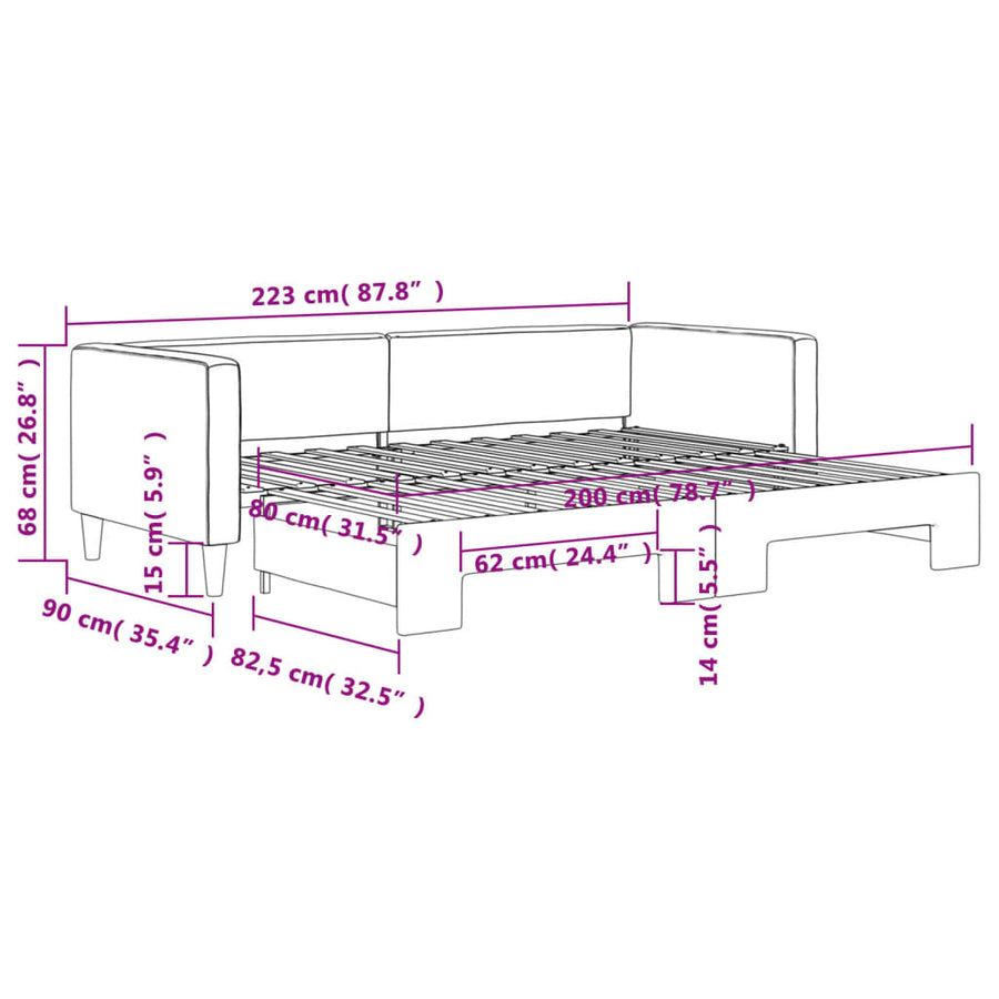 Slaapbank Met Onderschuifbed 80X200 Cm Stof Taupe Taupe 80 x 200 cm