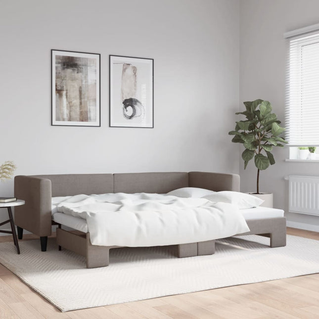 Slaapbank Met Onderschuifbed 80X200 Cm Stof Taupe Taupe 80 x 200 cm