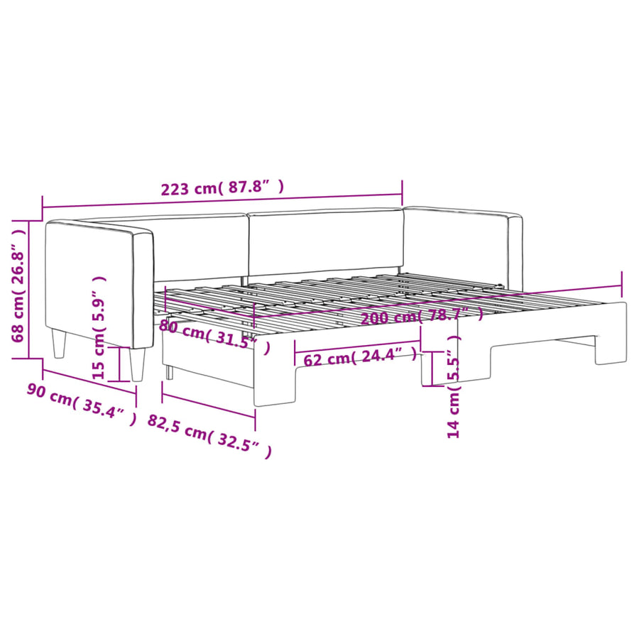 Slaapbank Stof Kleurig 80 x 200 cm Crème met onderschuifbed
