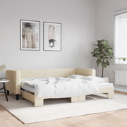Slaapbank met onderschuifbed 80x200 cm crème stof