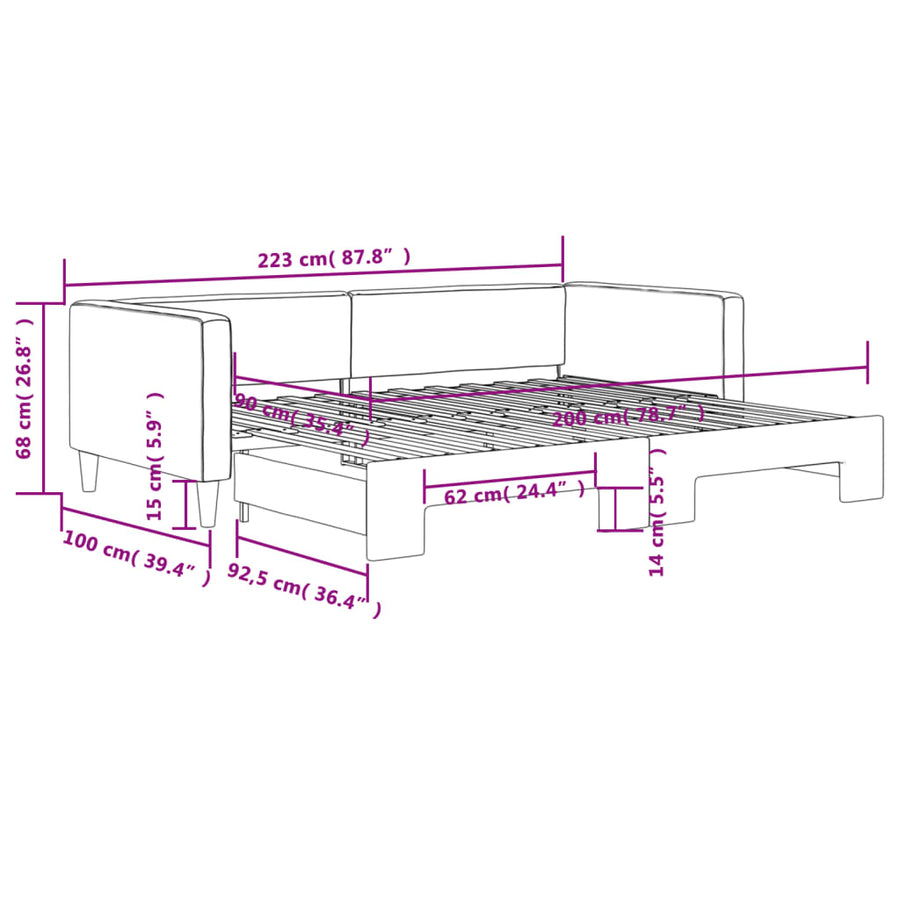 Slaapbank Stof 90 x 200 cm Donkergrijs met onderschuifbed