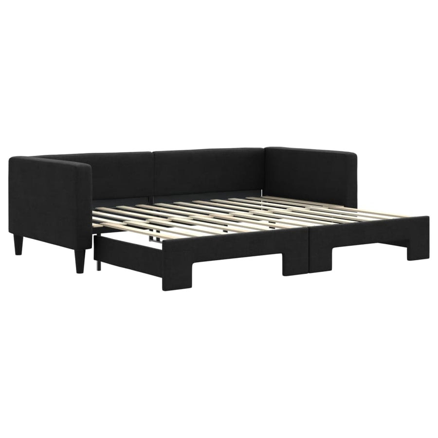 Slaapbank met onderschuifbed 90x200 cm stof zwart 90 x 200 cm Zwart met onderschuifbed