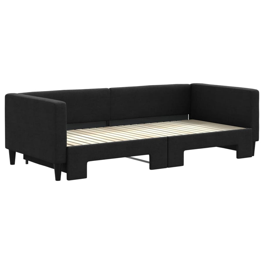 Slaapbank met onderschuifbed 90x200 cm stof zwart 90 x 200 cm Zwart met onderschuifbed
