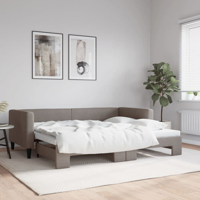 Slaapbank Met Onderschuifbed 90X200 Cm Stof Taupe Taupe 90 x 200 cm