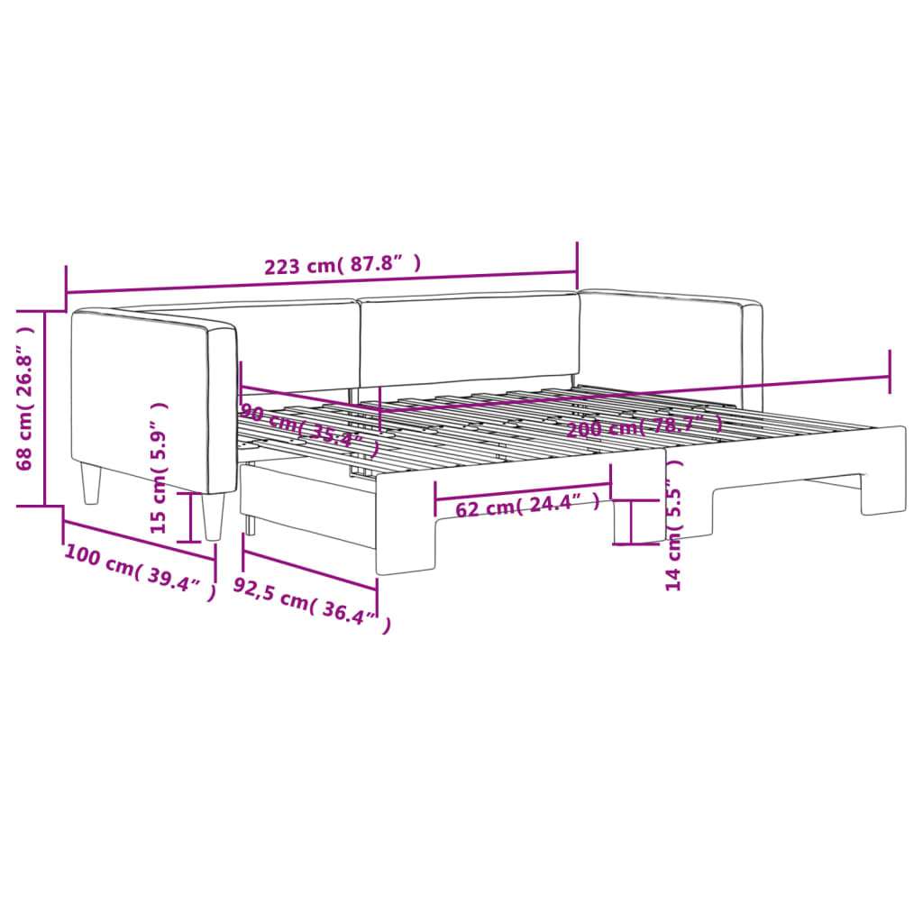Slaapbank Stof Kleurig 90 x 200 cm Crème met onderschuifbed