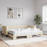 Slaapbank met onderschuifbed 90x200 cm crème stof