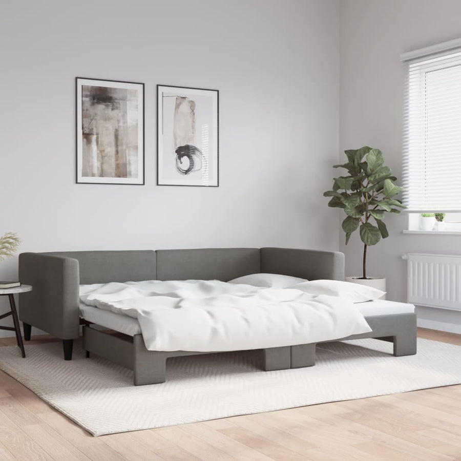 Slaapbank met onderschuifbed 100x200 cm stof donkergrijs 100 x 200 cm Donkergrijs met onderschuifbed