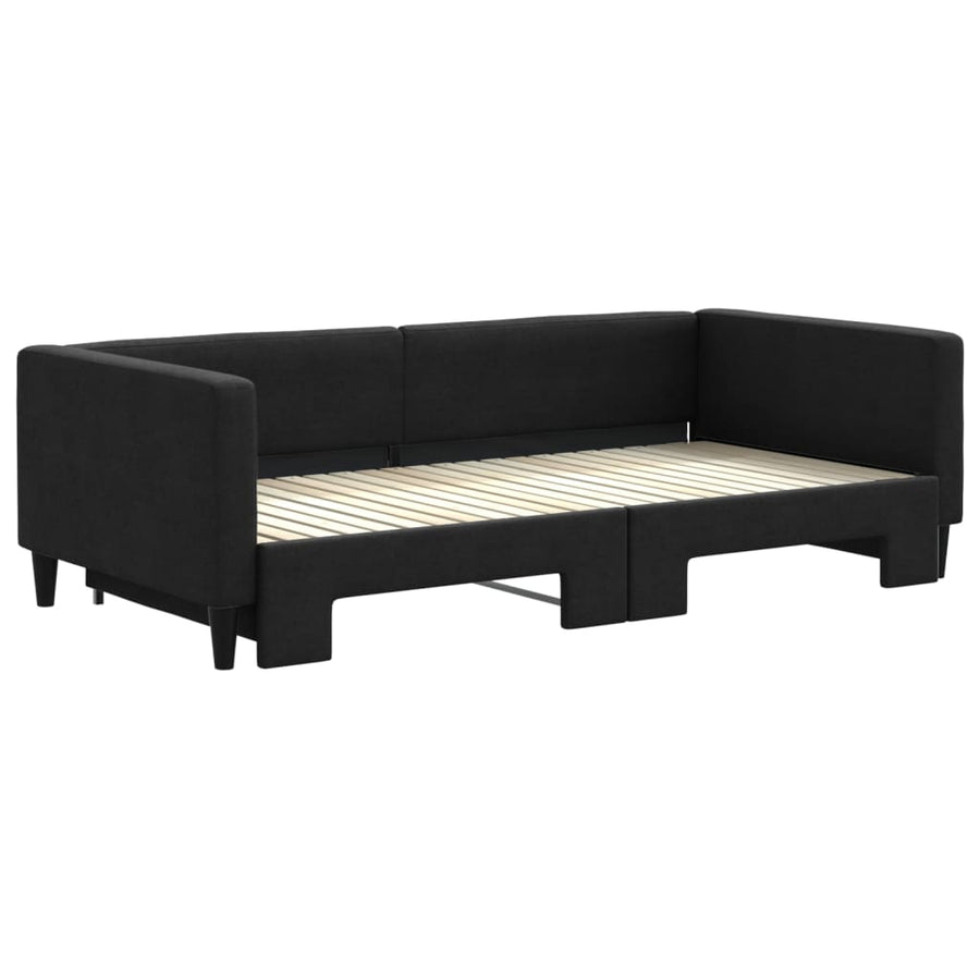 Slaapbank met onderschuifbed 100x200 cm stof zwart 100 x 200 cm Zwart met onderschuifbed