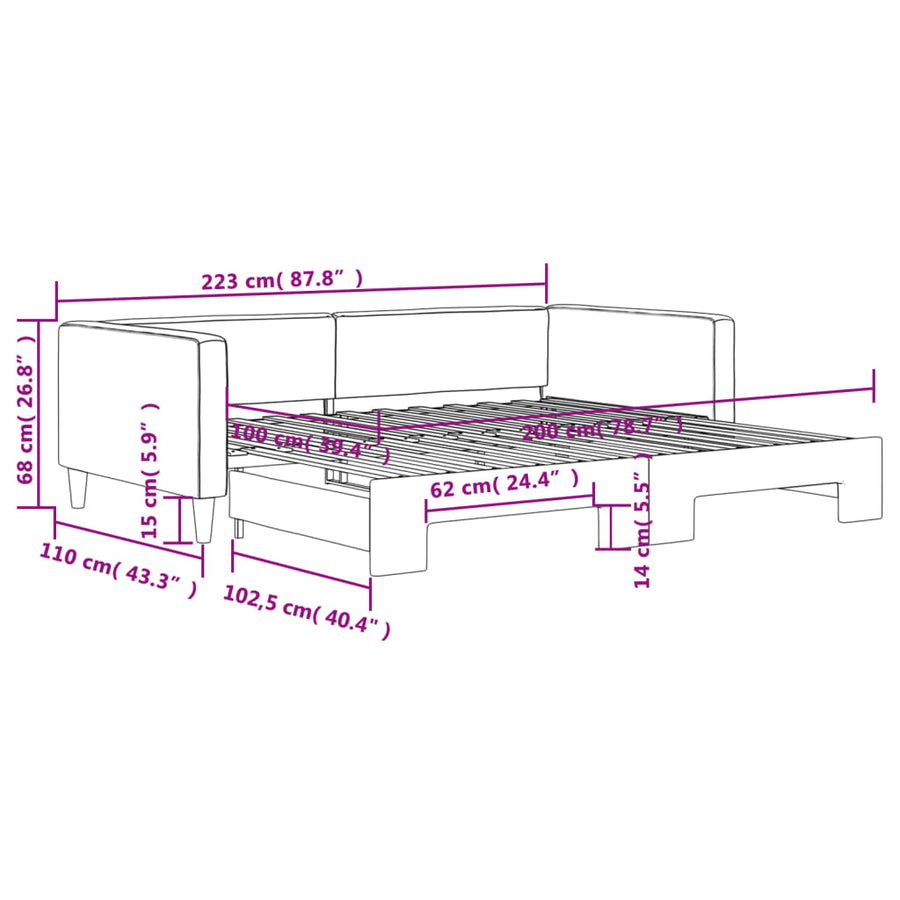 Slaapbank met onderschuifbed 100x200 cm stof zwart 100 x 200 cm Zwart met onderschuifbed