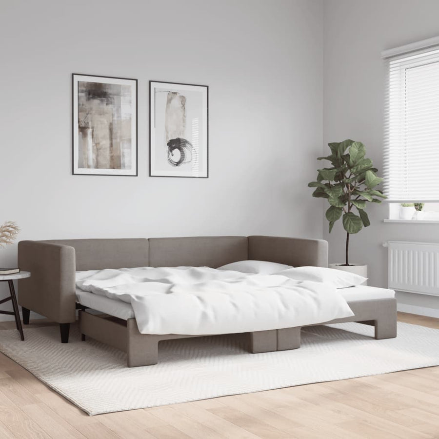 Slaapbank Stof 100 x 200 cm Taupe met onderschuifbed