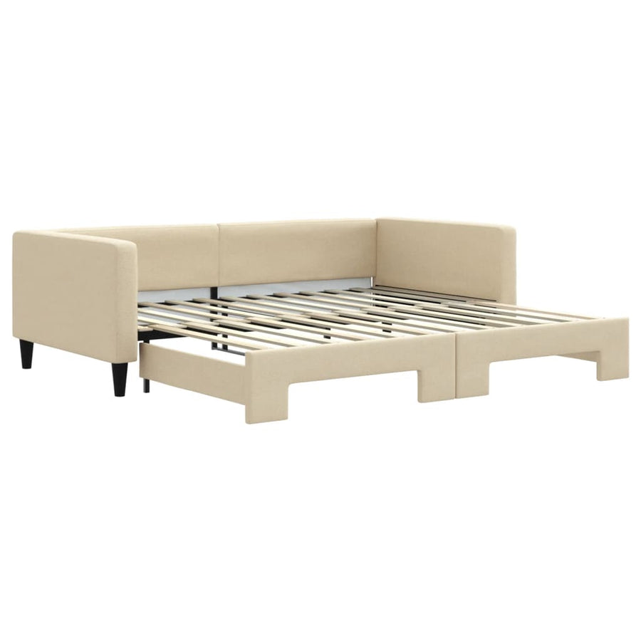 Slaapbank met onderschuifbed 100x200 cm stof crèmekleurig 100 x 200 cm Crème met onderschuifbed