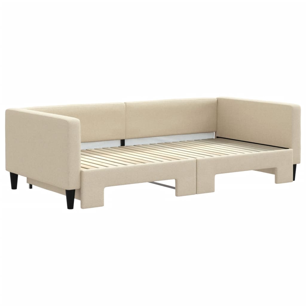 Slaapbank met onderschuifbed 100x200 cm stof crèmekleurig 100 x 200 cm Crème met onderschuifbed
