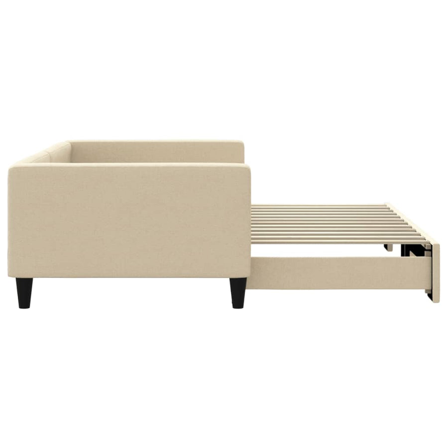 Slaapbank met onderschuifbed 100x200 cm stof crèmekleurig 100 x 200 cm Crème met onderschuifbed