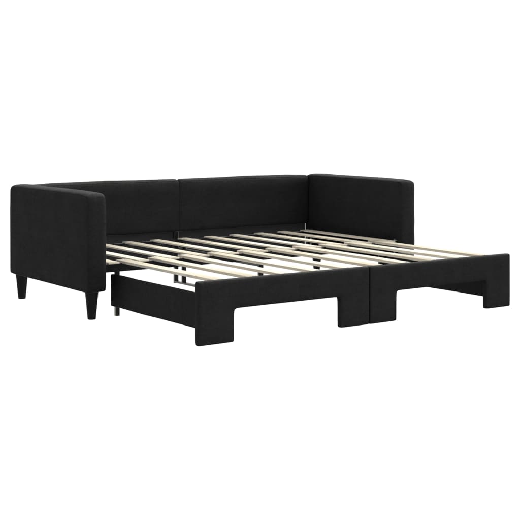 Slaapbank Stof 90 x 190 cm Zwart met onderschuifbed