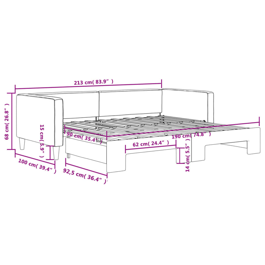 Slaapbank Stof 90 x 190 cm Zwart met onderschuifbed