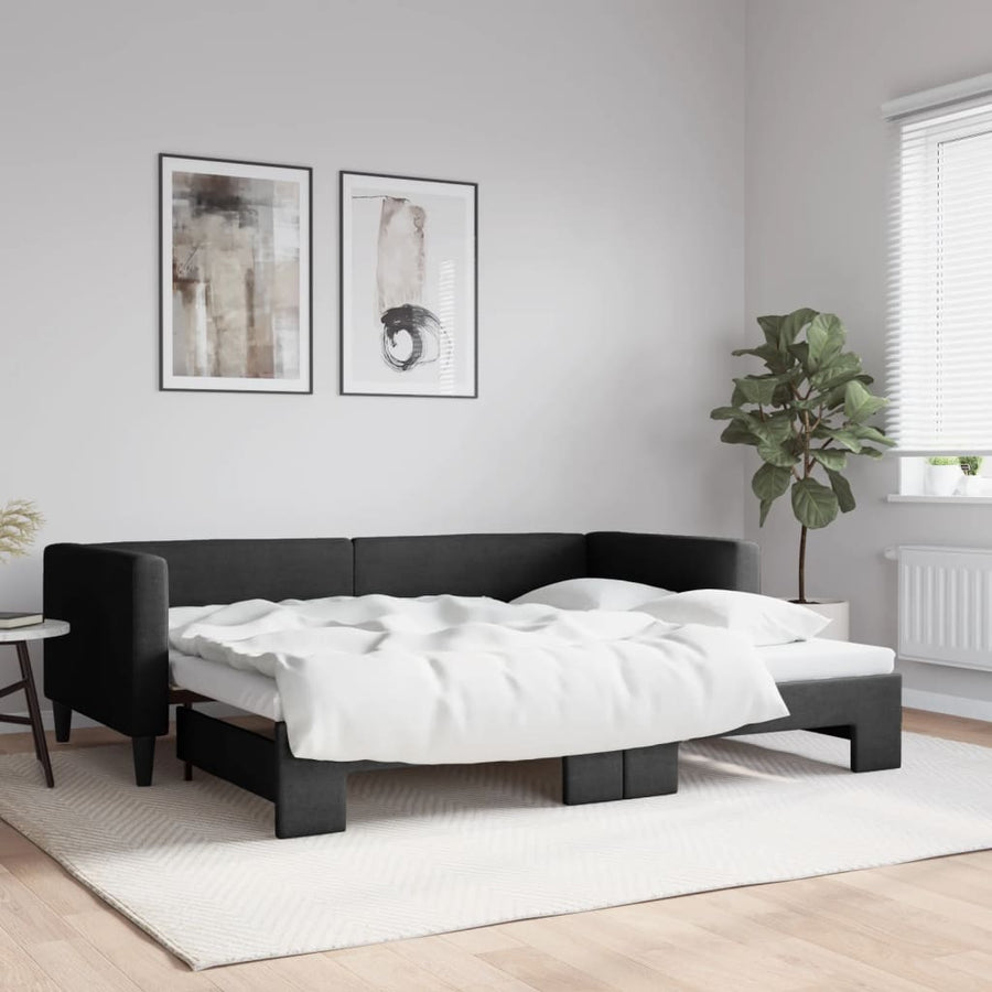 Slaapbank Stof 90 x 190 cm Zwart met onderschuifbed