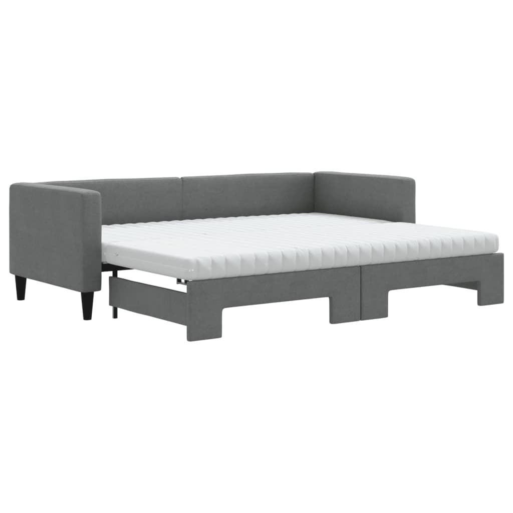 Slaapbank onderschuifbed matrassen 80x200 cm stof donkergrijs 80 x 200 cm Donkergrijs met onderschuifbed en matras