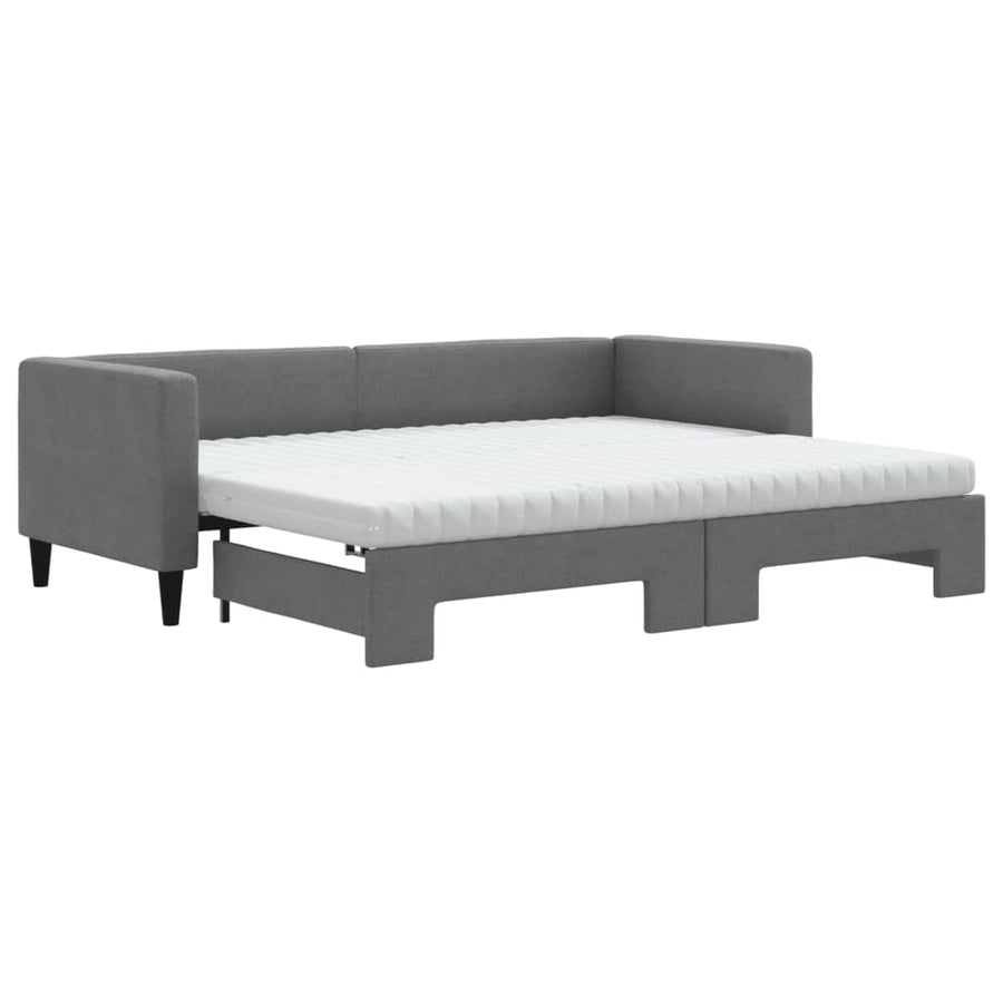 Slaapbank onderschuifbed matrassen 80x200 cm stof donkergrijs 80 x 200 cm Donkergrijs met onderschuifbed en matras