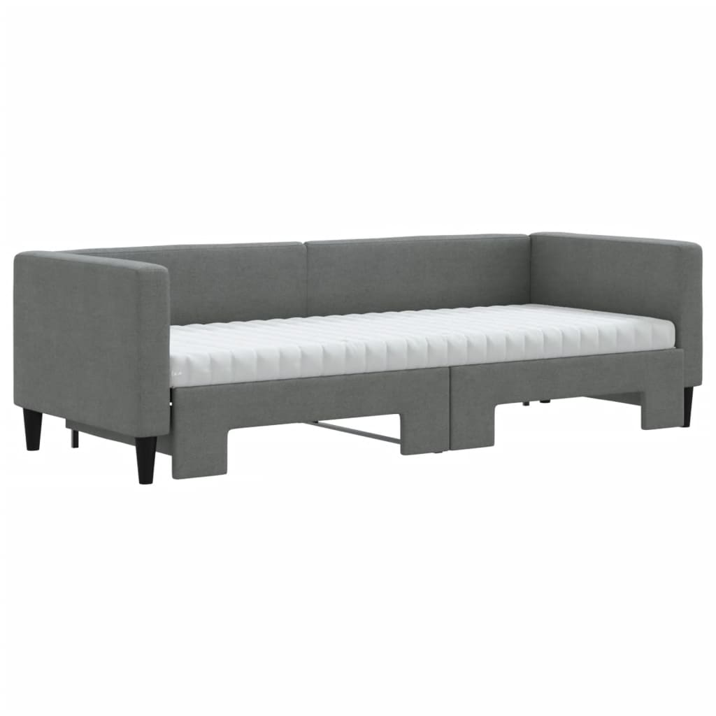 Slaapbank onderschuifbed matrassen 80x200 cm stof donkergrijs 80 x 200 cm Donkergrijs met onderschuifbed en matras
