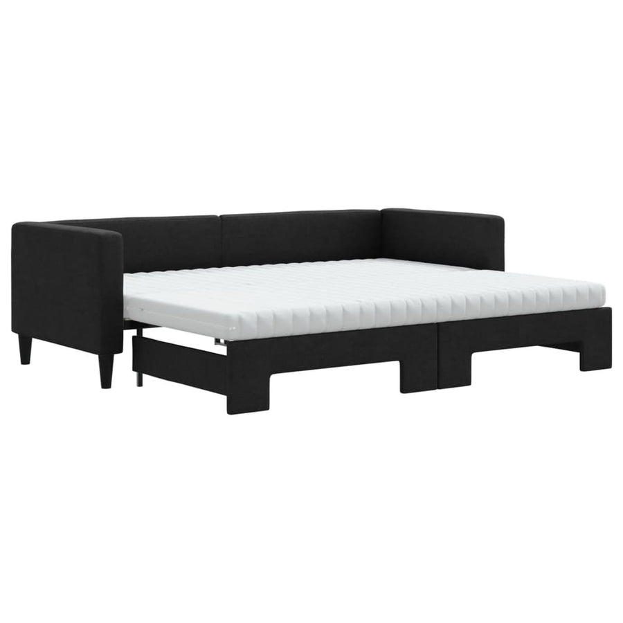 Slaapbank Sen Stof 80 x 200 cm Zwart met onderschuifbed en matras