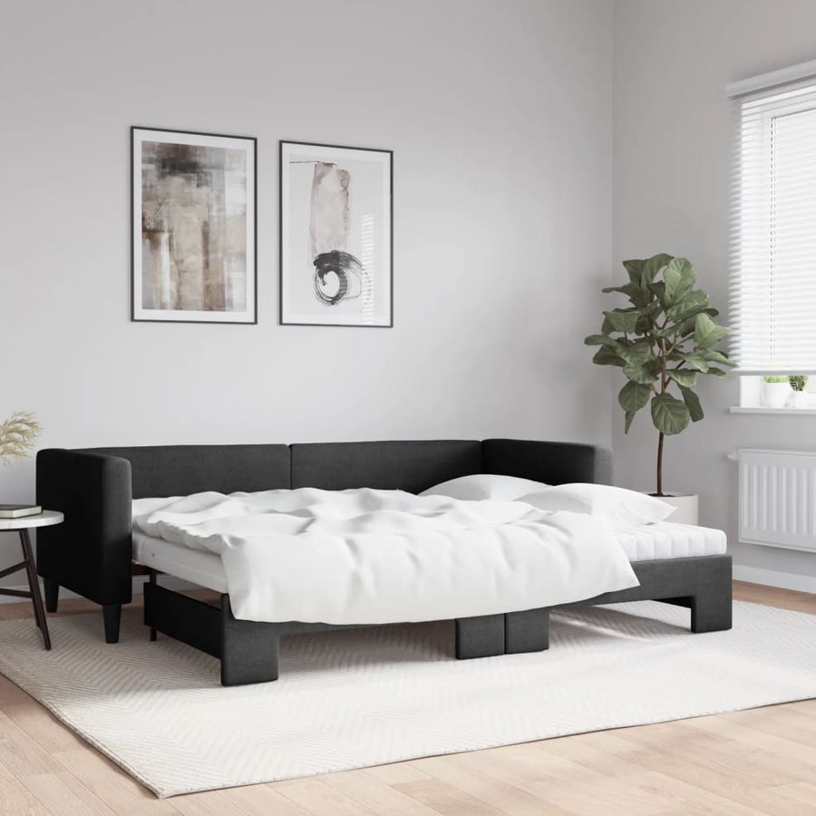 Slaapbank Sen Stof 80 x 200 cm Zwart met onderschuifbed en matras