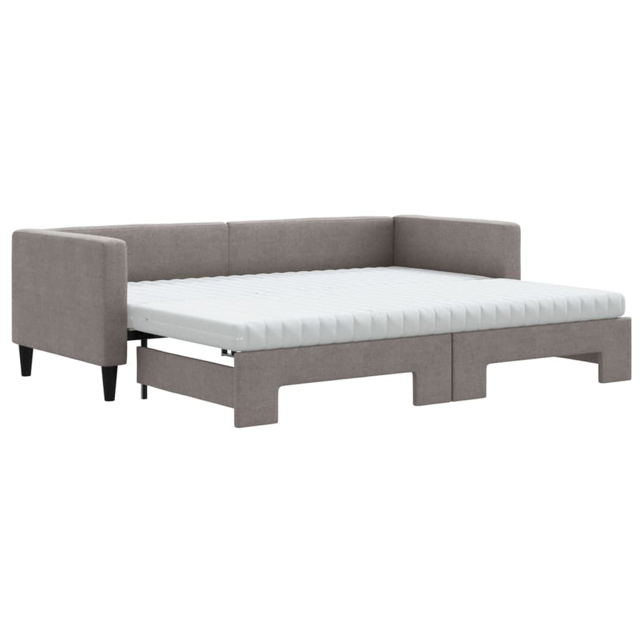 Slaapbank Met Onderschuifbed En Matrassen 80X200 Cm Stof Taupe Taupe 80 x 200 cm