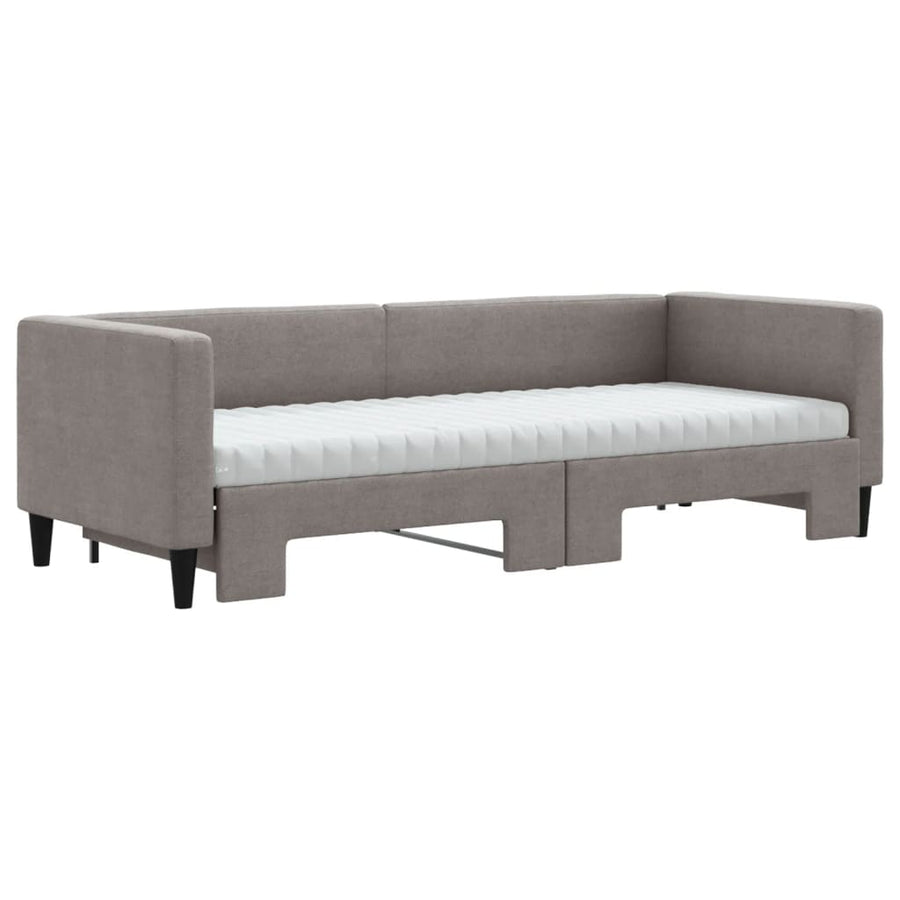 Slaapbank Met Onderschuifbed En Matrassen 80X200 Cm Stof Taupe Taupe 80 x 200 cm