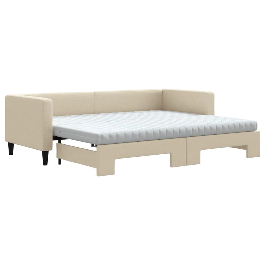 Slaapbank Sen Stof 80 x 200 cm Crème met onderschuifbed en matras