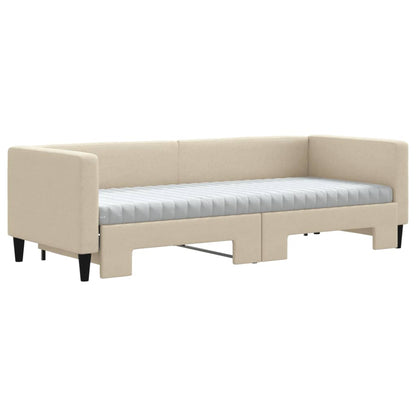 Slaapbank Sen Stof 80 x 200 cm Crème met onderschuifbed en matras