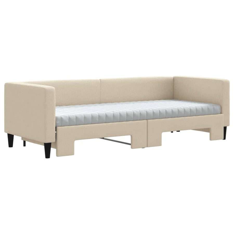 Slaapbank Sen Stof 80 x 200 cm Crème met onderschuifbed en matras