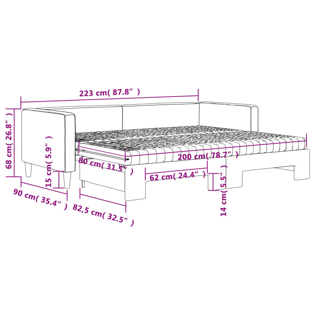 Slaapbank Sen Stof 80 x 200 cm Crème met onderschuifbed en matras