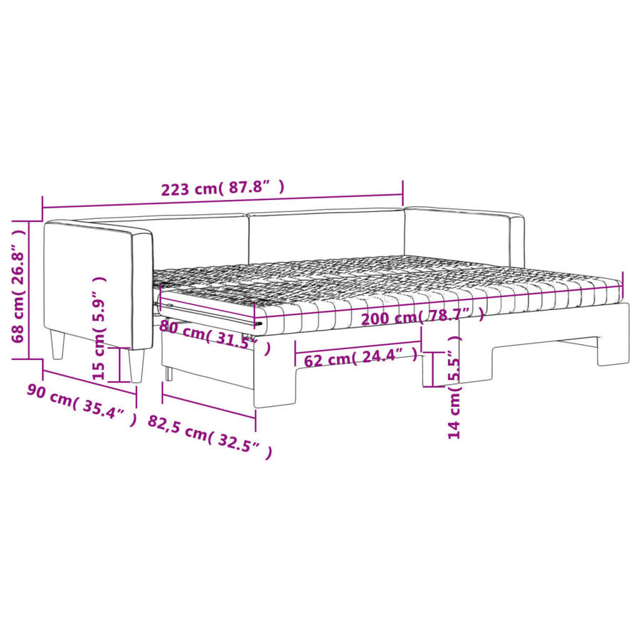 Slaapbank Sen Stof 80 x 200 cm Crème met onderschuifbed en matras