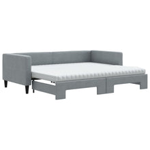 Slaapbank onderschuifbed en matrassen 90x200 cm stof lichtgrijs 90 x 200 cm Lichtgrijs