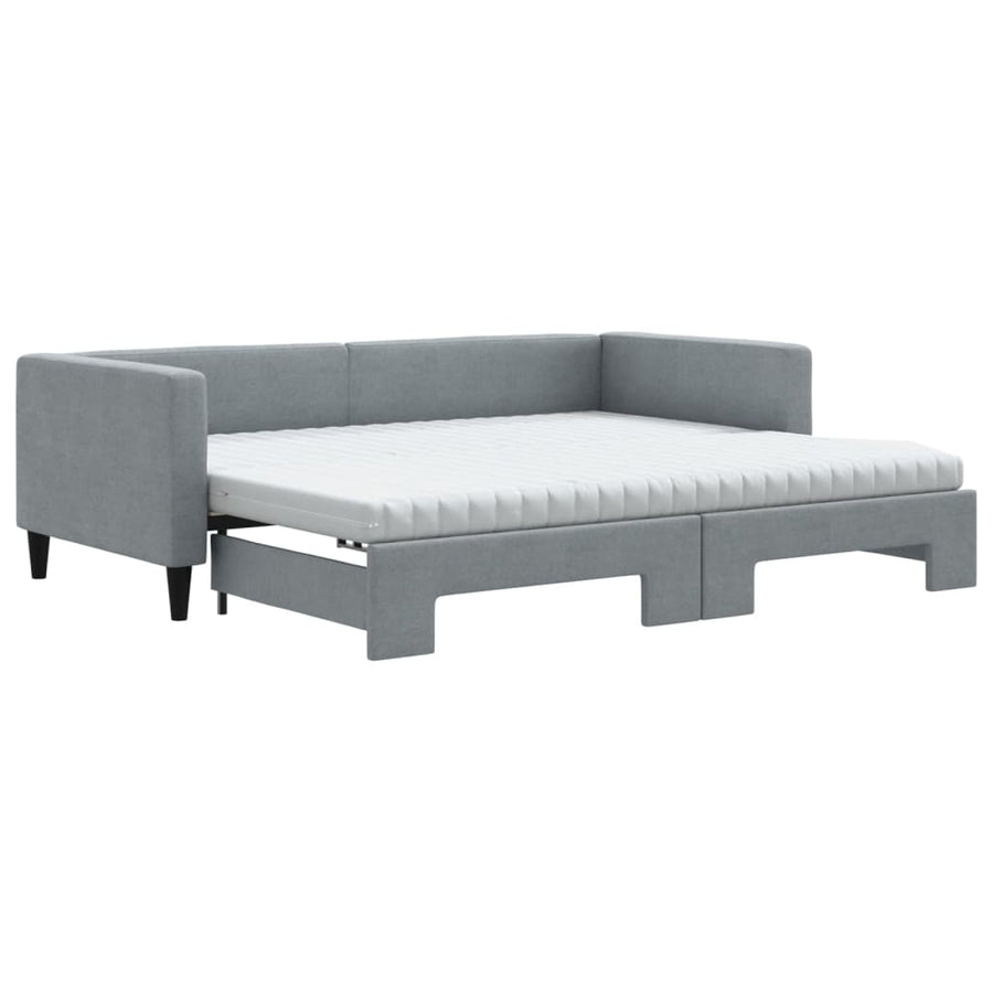 Slaapbank onderschuifbed en matrassen 90x200 cm stof lichtgrijs 90 x 200 cm Lichtgrijs