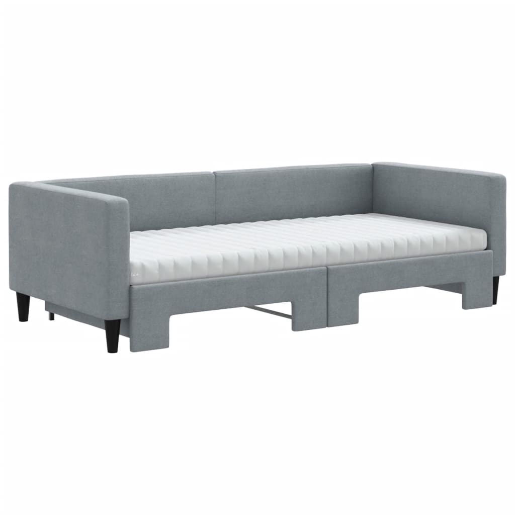 Slaapbank onderschuifbed en matrassen 90x200 cm stof lichtgrijs 90 x 200 cm Lichtgrijs