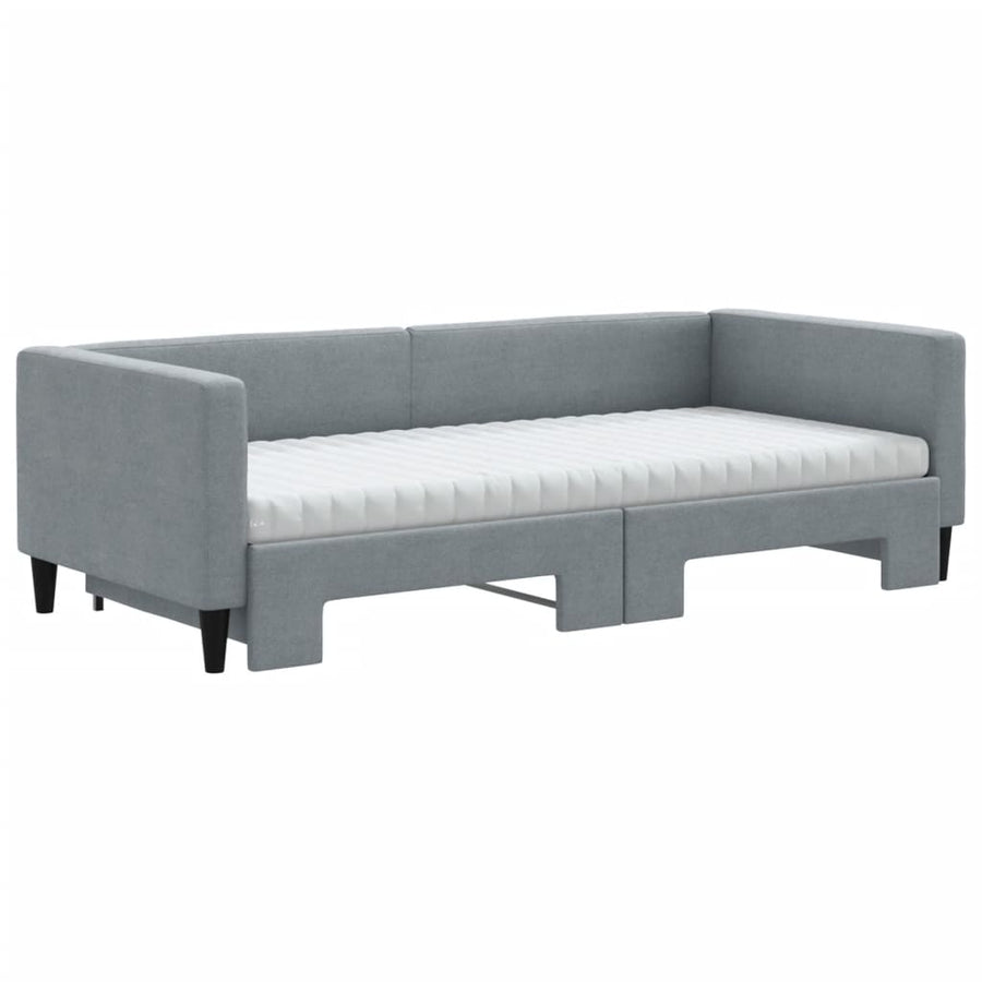 Slaapbank onderschuifbed en matrassen 90x200 cm stof lichtgrijs 90 x 200 cm Lichtgrijs