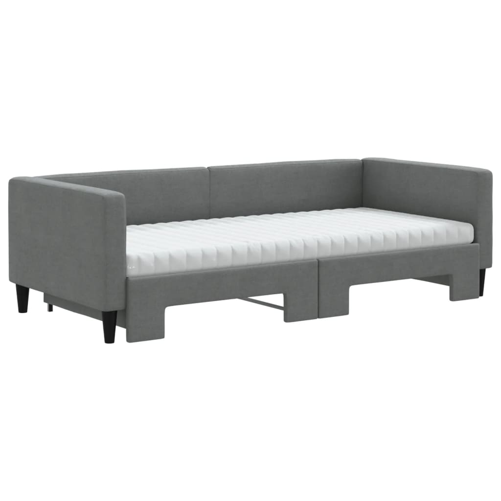Slaapbank Onderschuifbed Matrassen Stof 90 x 200 cm Donkergrijs met onderschuifbed en matras