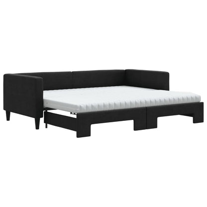 Slaapbank met onderschuifbed en matrassen 90x200 cm stof zwart 90 x 200 cm Zwart met onderschuifbed en matras