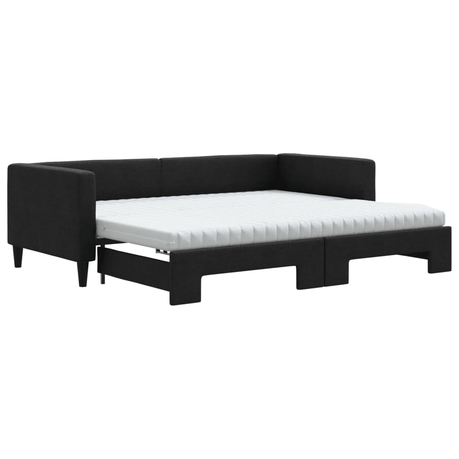 Slaapbank met onderschuifbed en matrassen 90x200 cm stof zwart 90 x 200 cm Zwart met onderschuifbed en matras